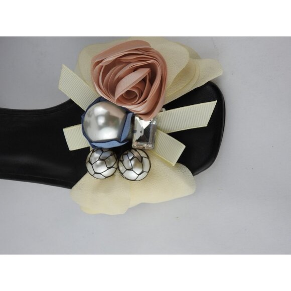 VINCI Black Leather Floral Embellished Ankle Strap Loop Heel Sandal Size 35 Turk - Picture 3 of 16